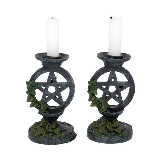 Gothic pair of pentagram candle holders.