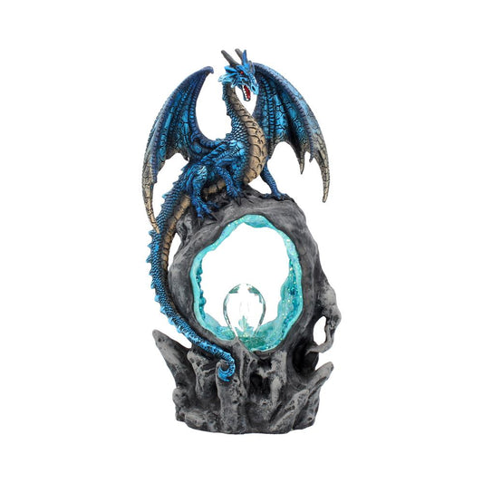 Frostwing, the frozen blue Dragon, grasps his rock. Protecting the inner crystal.