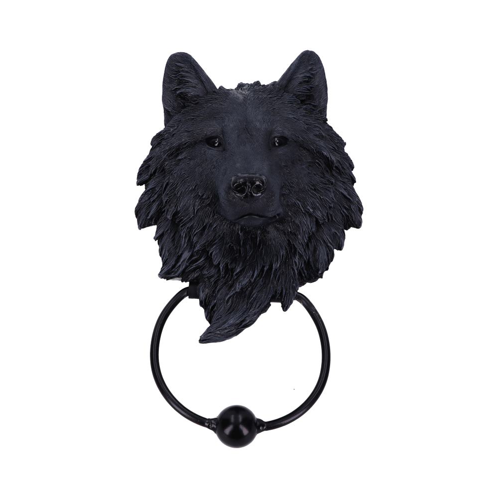 Beautifully crafted black wolf door knocker.