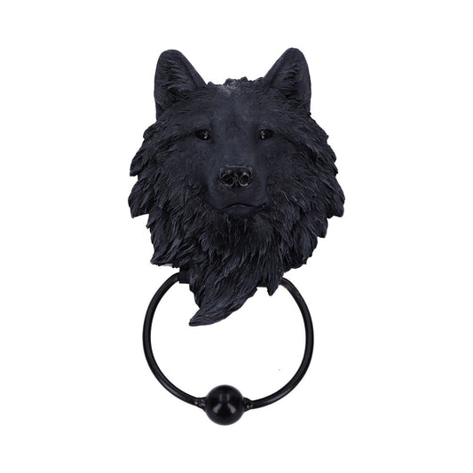 Beautifully crafted black wolf door knocker.