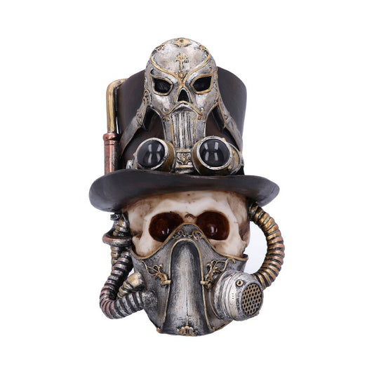 This skeletal cranium uses a respirator to breathe easy.