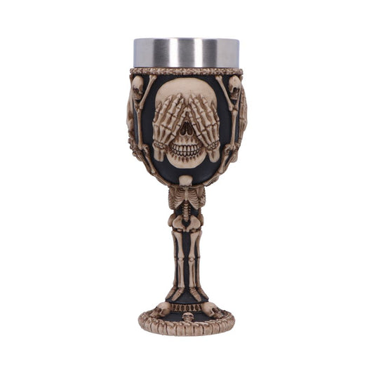 Goblet featuing three wise skeletons