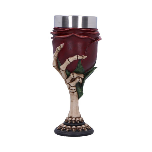 Skeletal hand with rose goblet