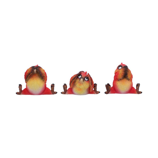 Hilarious set of three red bird figurines