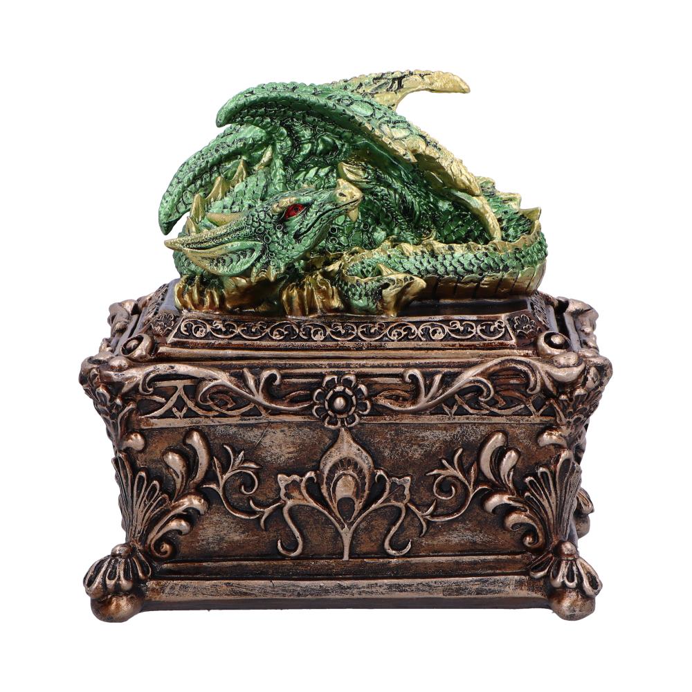 Golden trinket box featuring a green dragon