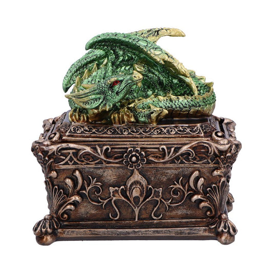 Golden trinket box featuring a green dragon