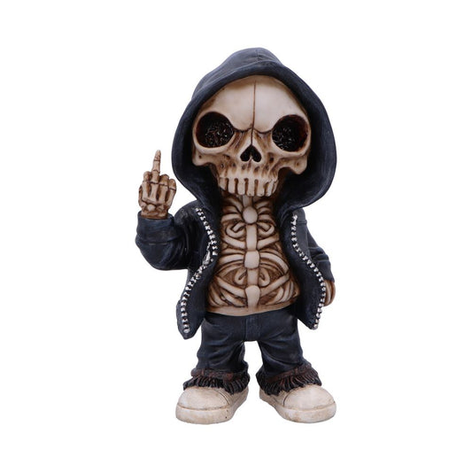 Street art inspired skeleton figurine making a bold rebellious statement.