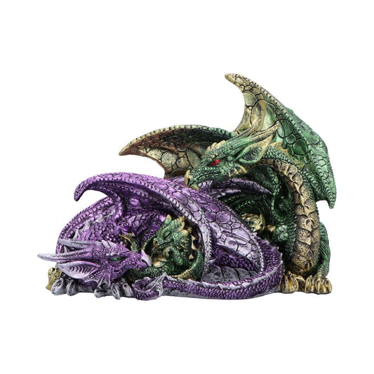Detailed resin dragon family sculpture.