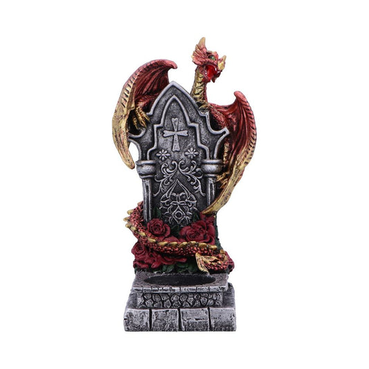 Fantasy tealight holder  Red dragon wraps around a stone-effect tombstone.