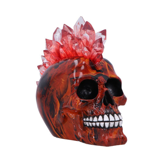 Fiery Gothic Design  A bold flame effect in red, orange, and black covers the skull.